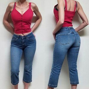 VINTAGE 1990s GAP Boot Cut Capri Jeans Mid Rise Mid Wash Cropped USA Made 6 Reg